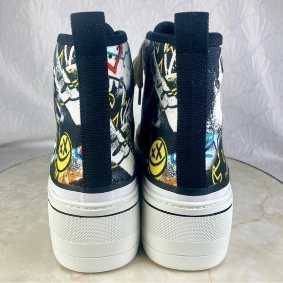 D’Amelio High Top Platform Retro Sneakers Sz 8 Black Graffiti Eyekonn Y2K Shoes - Picture 8 of 11